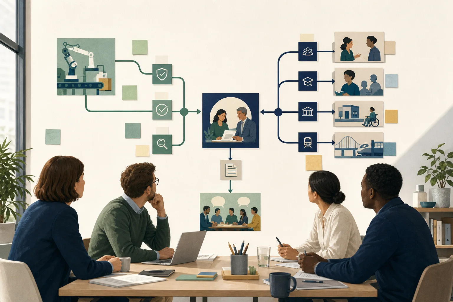 Équipe de PME suivant deux voies d’analyse avant une validation humaine d’un usage d’intelligence artificielle