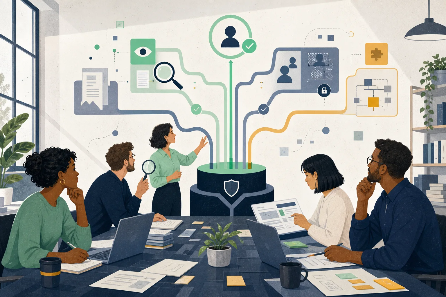 Équipe de PME suivant des parcours pratiques de sensibilisation adaptés à différents usages de l’intelligence artificielle